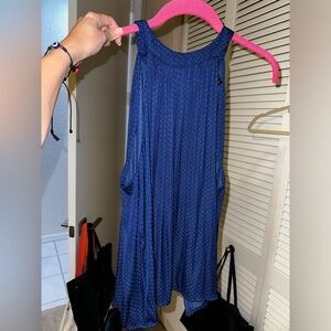 Forever 21 blue polka dot high neck blouse